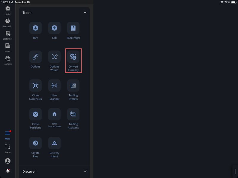 The convert currency menu on the iPad